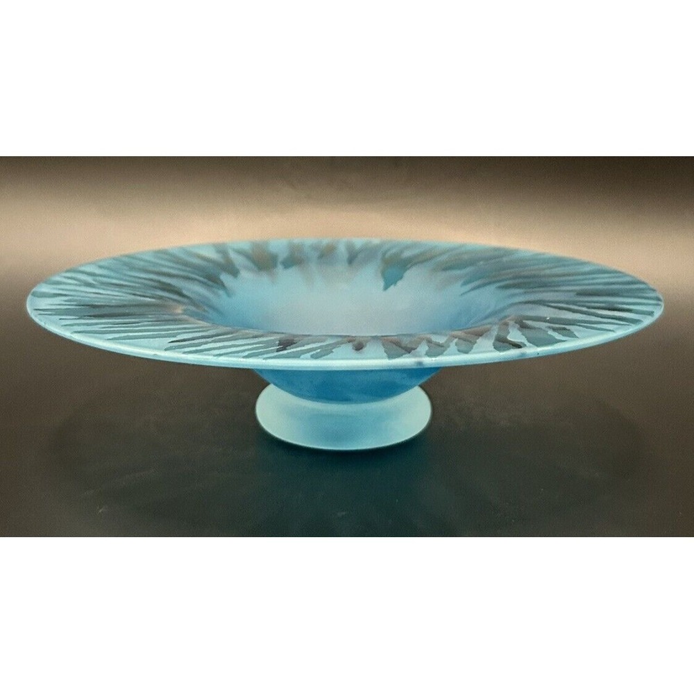 Sky Blue Satin Glass Console Bowl -‎ 2"Hx8"D OOAK
